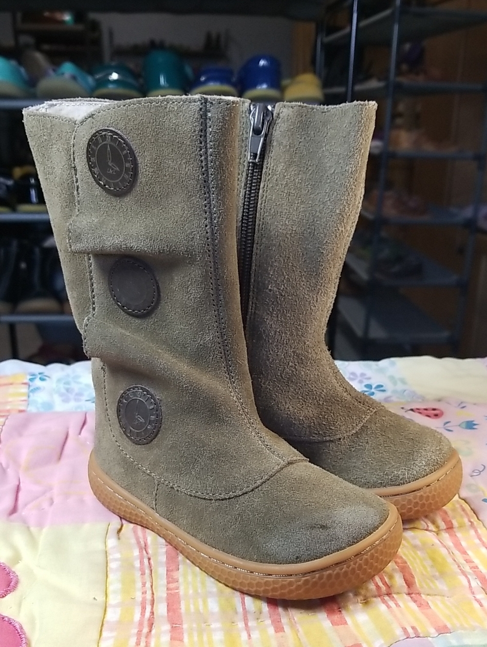Livie & Luca Taupe Suede Side-Zip Kids Boots Size 6 Tiempo